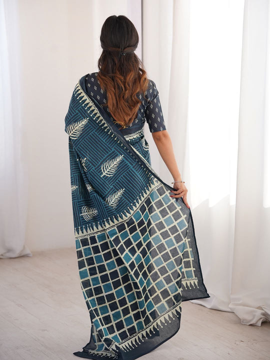 Soft Pure Cotton Hand Bagru Print Sarees With Blouse Pice