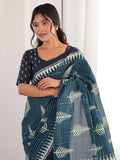Soft Pure Cotton Hand Bagru Print Sarees With Blouse Pice