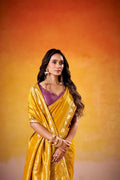 Satin Tissue Woven Design Jacquard Work Handloom  Saree With Blouse Piece
