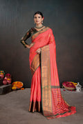 Soft Silk Chitt Palu With Contrast Blouse Weaving Saree