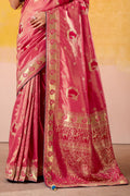 Satin Tissue Woven Design Jacquard Work Handloom  Saree With Blouse Piece