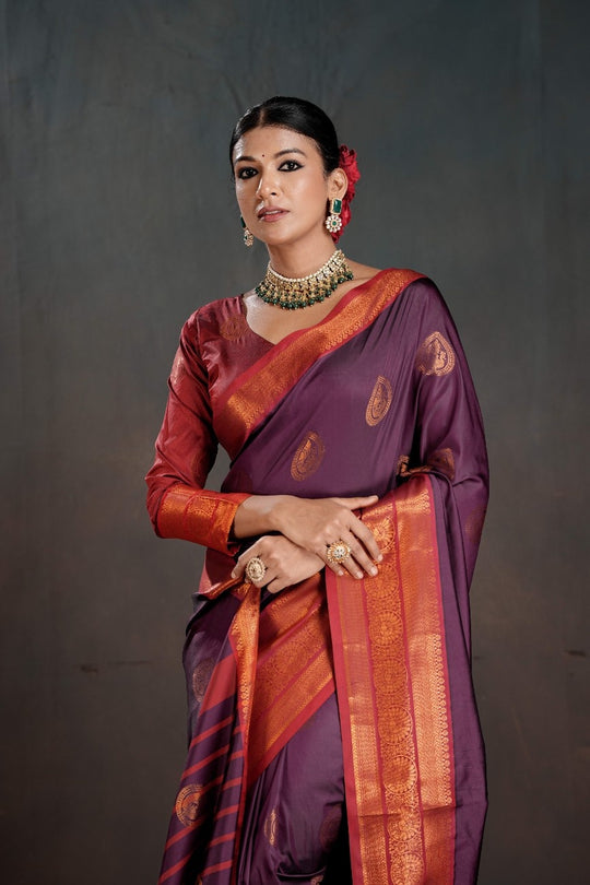 Soft Silk Chitt Palu With Contrast Blouse Weaving Saree