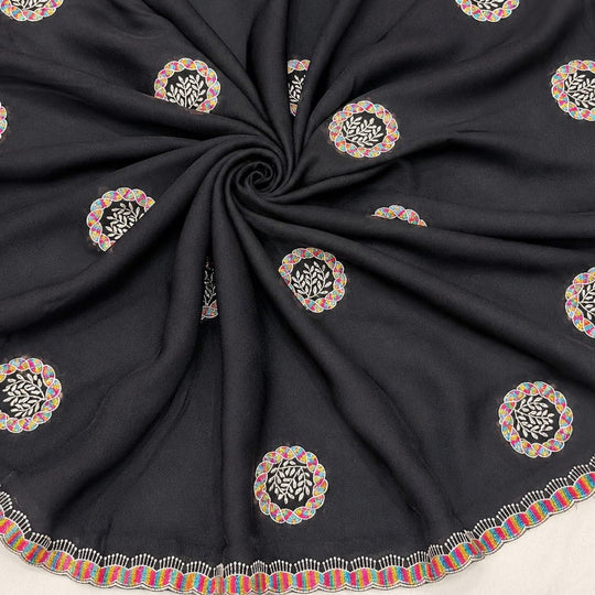 Black Embroidered Saree With Blouse Piece