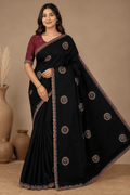 Black Embroidered Saree With Blouse Piece