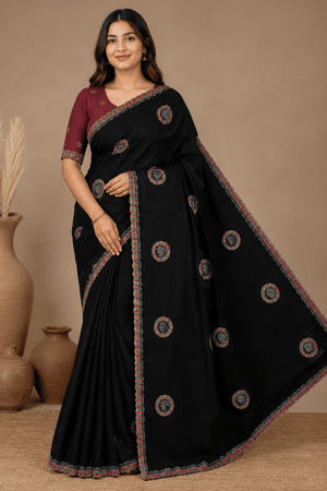 Black Embroidered Saree With Blouse Piece