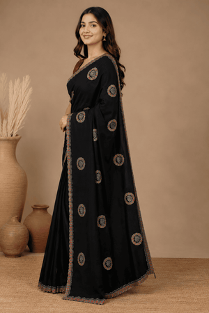 Black Embroidered Saree With Blouse Piece
