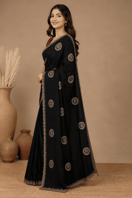 Black Embroidered Saree With Blouse Piece