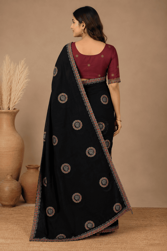 Black Embroidered Saree With Blouse Piece