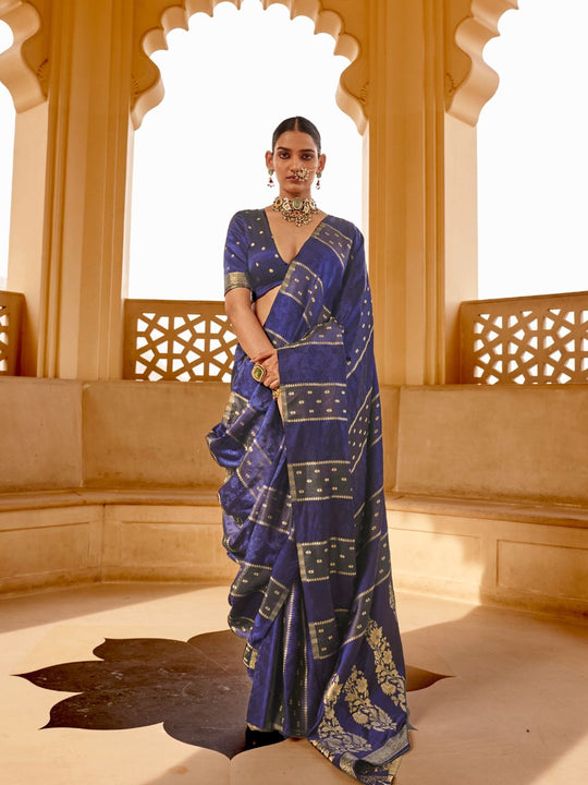 Satin Silk Fabric With Self Jequard And Zari Weaving  Work Banarasi Silk Saree