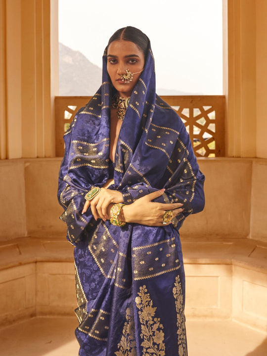 Satin Silk Fabric With Self Jequard And Zari Weaving  Work Banarasi Silk Saree