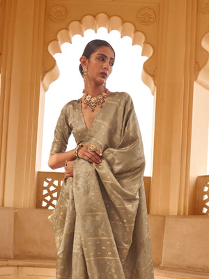 Satin Silk Fabric With Self Jequard And Zari Weaving  Work Banarasi Silk Saree
