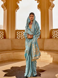 Satin Silk Fabric With Self Jequard And Zari Weaving  Work Banarasi Silk Saree
