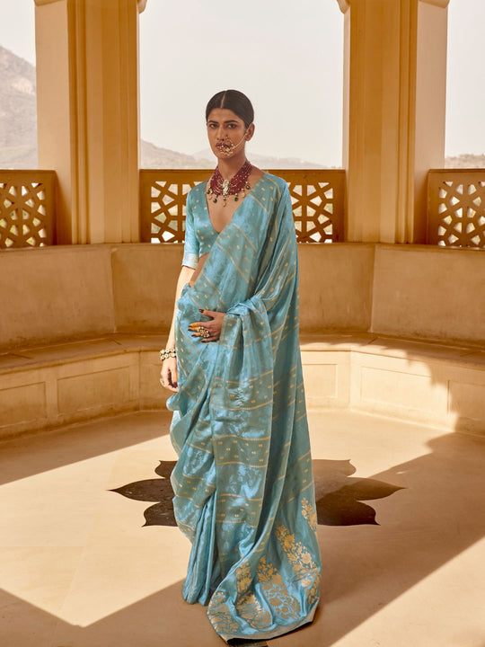 Satin Silk Fabric With Self Jequard And Zari Weaving  Work Banarasi Silk Saree