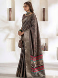 Brown Soft Dola Silk With Foil Print & Dusty Colour Matching Saree With Blouse Piece