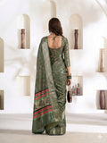 Green Soft Dola Silk With Foil Print & Dusty Colour Matching Saree With Blouse Piece