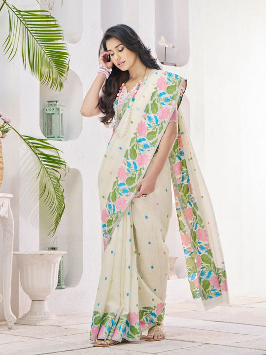 Soft Linen With Big Jacquard Pallu Handloom Saree