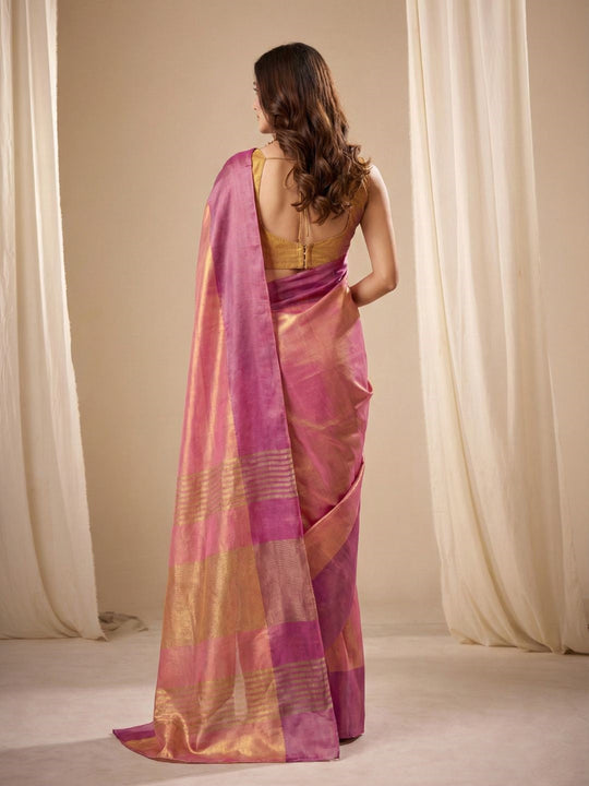 Tissue Silk Dual Tone Combination Banarasi Silk Saree With Blouse Piece