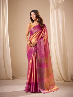 Tissue Silk Dual Tone Combination Banarasi Silk Saree With Blouse Piece