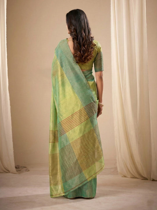 Tissue Silk Dual Tone Combination Banarasi Silk Saree With Blouse Piece