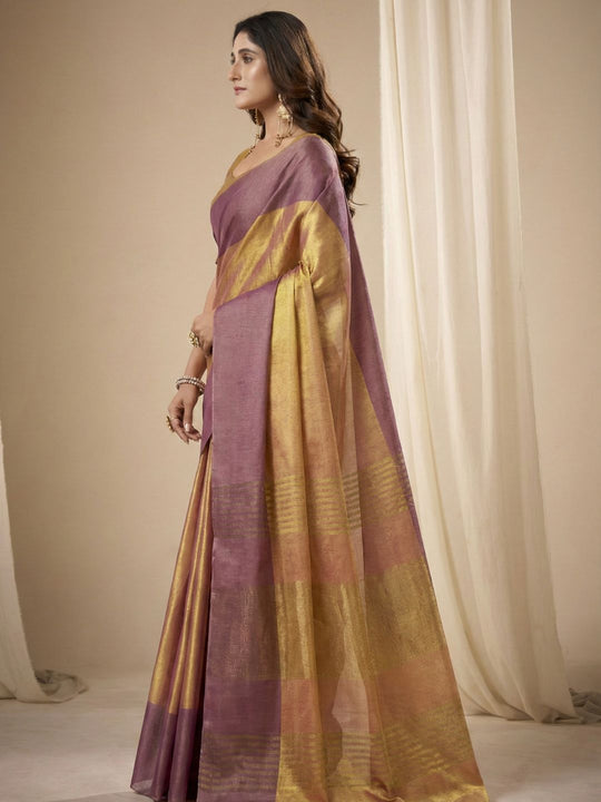 Tissue Silk Dual Tone Combination Banarasi Silk Saree With Blouse Piece