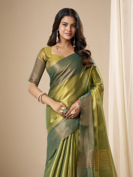 Tissue Silk Dual Tone Combination Banarasi Silk Saree With Blouse Piece