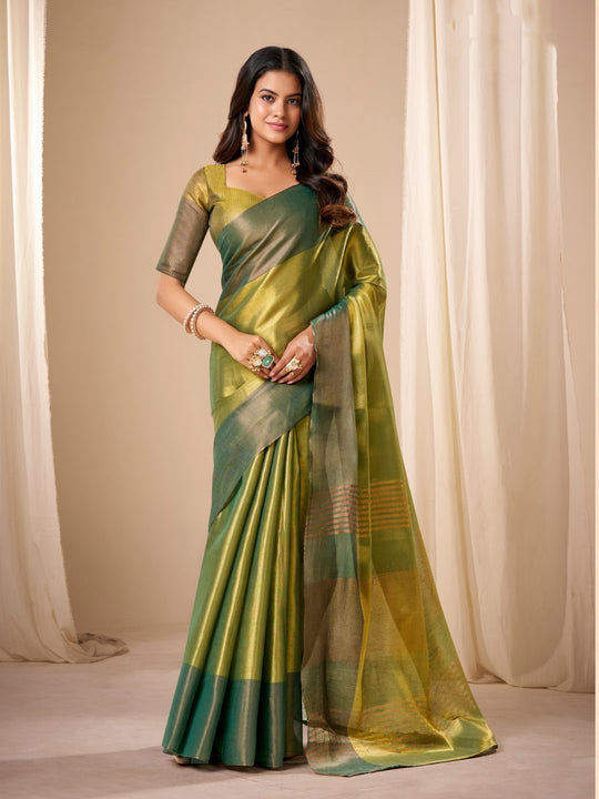 Tissue Silk Dual Tone Combination Banarasi Silk Saree With Blouse Piece