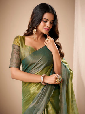 Tissue Silk Dual Tone Combination Banarasi Silk Saree With Blouse Piece