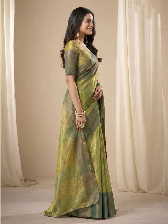 Tissue Silk Dual Tone Combination Banarasi Silk Saree With Blouse Piece