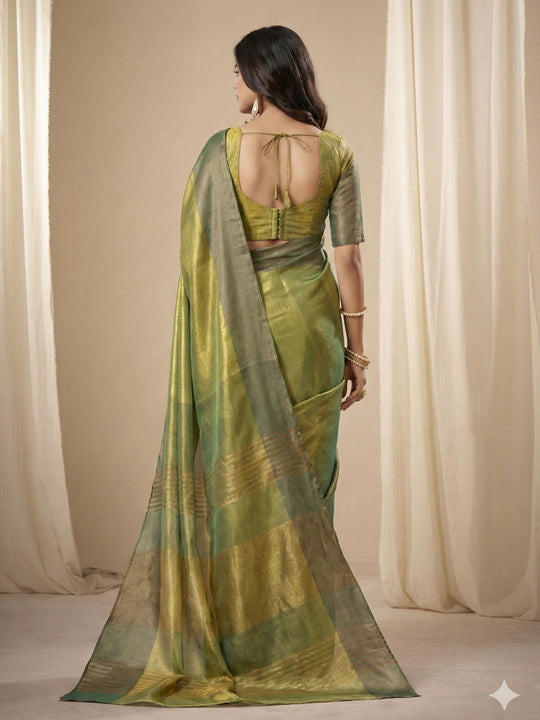 Tissue Silk Dual Tone Combination Banarasi Silk Saree With Blouse Piece