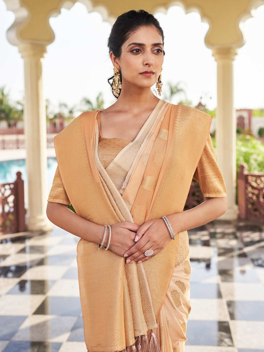 Beige Banarasi Pure Georgette Saree With Blouse Piece