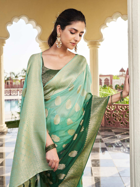Green Banarasi Pure Georgette Saree With Blouse Piece