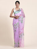 Lavender Digital Printed Organza Saree With Satin White Blouse Piece