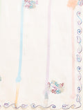 White Digital Printed Organza Saree With Satin Blue Blouse Piece