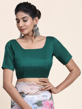 White Digital Printed Organza Saree With Satin Green Blouse Piece