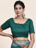 Green Digital Printed Organza Saree With Satin Green Blouse Piece