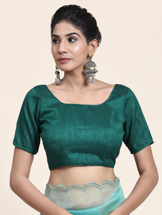 Green Digital Printed Organza Saree With Satin Green Blouse Piece