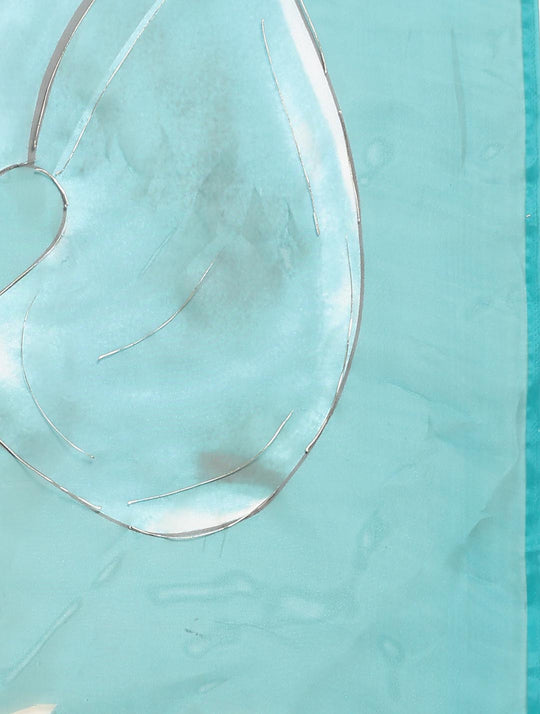 Teal Green Digital Printed Organza Saree With Satin Sky Blue Blouse Piece