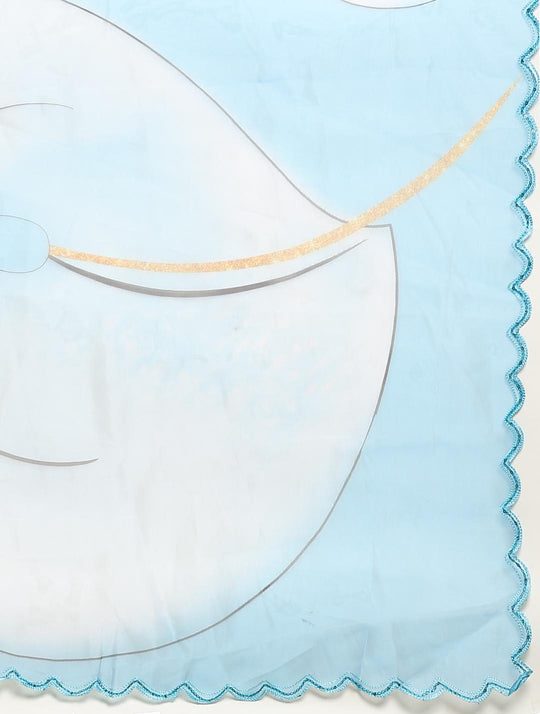 Sky Blue Digital Printed Organza Saree With Satin Sky Blue Blouse Piece