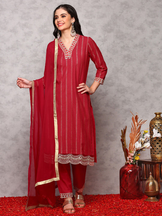 Floral Embroidered Regular Kurta with Trousers & Dupatta