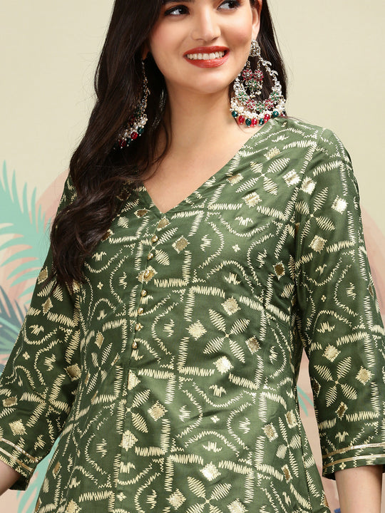 Geometric Printed V-Neck A-Line Kurta with Sharara