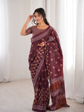 Soft Pure Cotton Hand Bagru Print Sarees With Blouse Pice