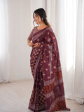Soft Pure Cotton Hand Bagru Print Sarees With Blouse Pice