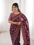 Soft Pure Cotton Hand Bagru Print Sarees With Blouse Pice