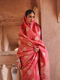 Orange Muslin Tissue Fabric With Self Jacquard And Zari Weaving  Work Saree With Blouse Piece