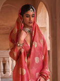 Orange Muslin Tissue Fabric With Self Jacquard And Zari Weaving  Work Saree With Blouse Piece