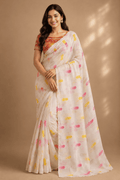 Multi Colour Printed Saree With Blouse Piece