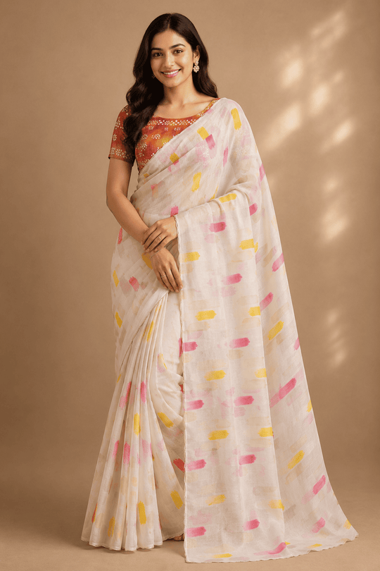 Multi Colour Printed Saree With Blouse Piece