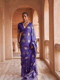 Blue Muslin Tissue Fabric With Self Jacquard And Zari Weaving  Work Saree With Blouse Piece