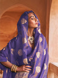 Blue Muslin Tissue Fabric With Self Jacquard And Zari Weaving  Work Saree With Blouse Piece