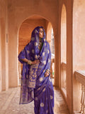 Blue Muslin Tissue Fabric With Self Jacquard And Zari Weaving  Work Saree With Blouse Piece